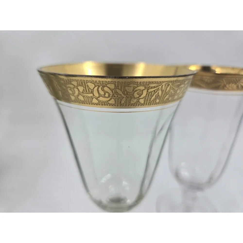 Vintage MCM Set 3 Tiffin Franciscan Minton Optic Wine Water Glass 24K Gold Trim